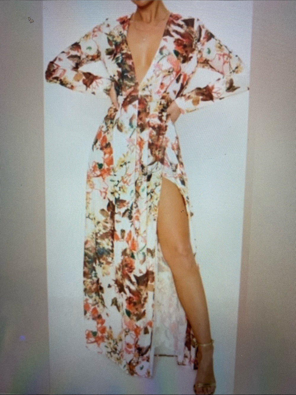 Pretty Little Thing Floral Faux Wrap Maxi Dress Plunge High Slit Long Sleeves